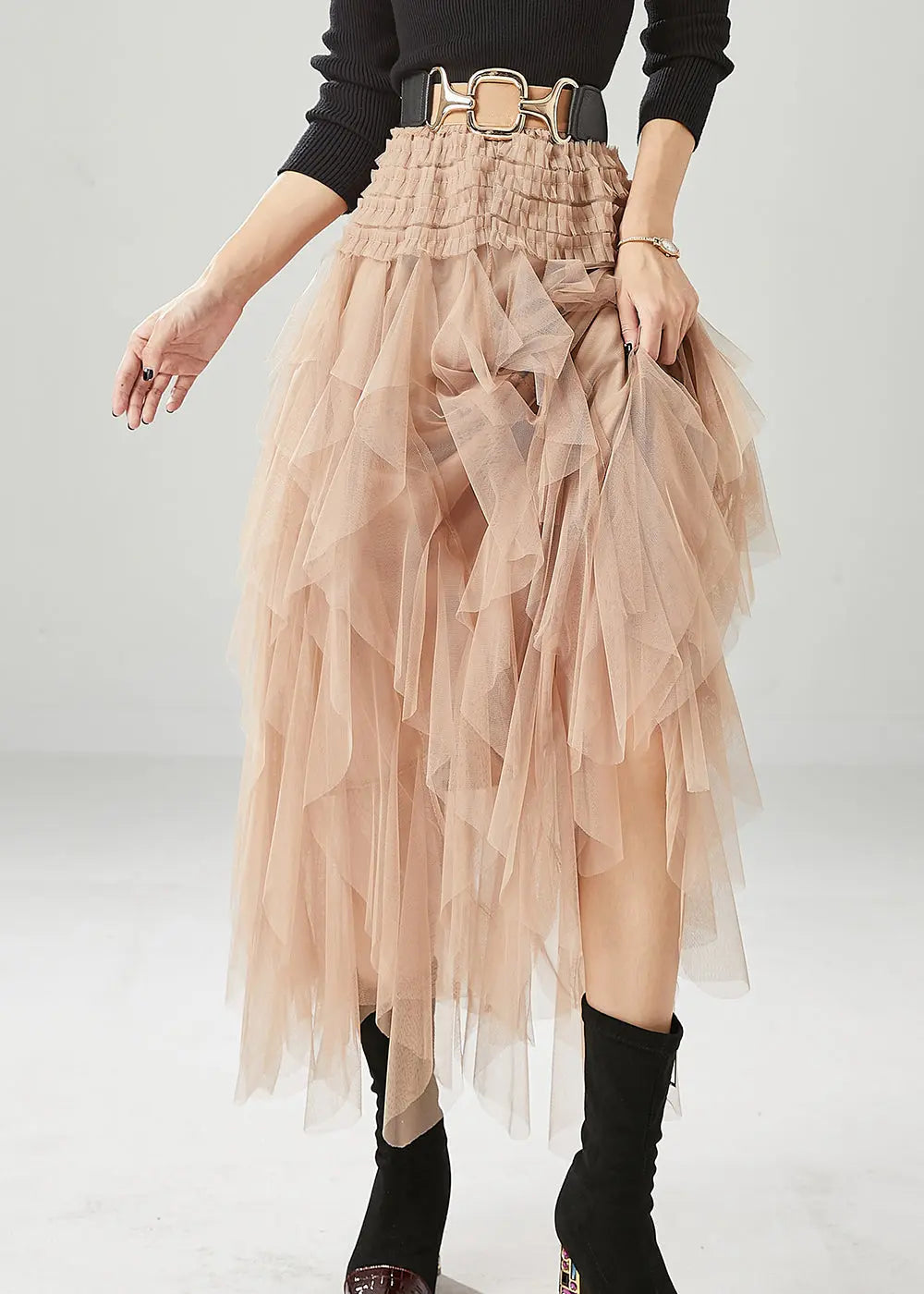 Modern Khaki Ruffled Tulle Skirts Summer Ada Fashion