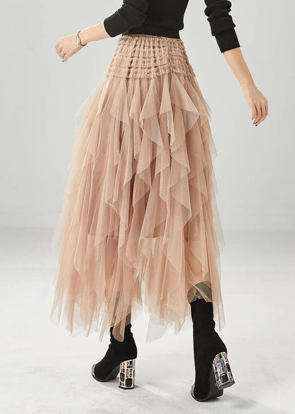 Modern Khaki Ruffled Tulle Skirts Summer Ada Fashion