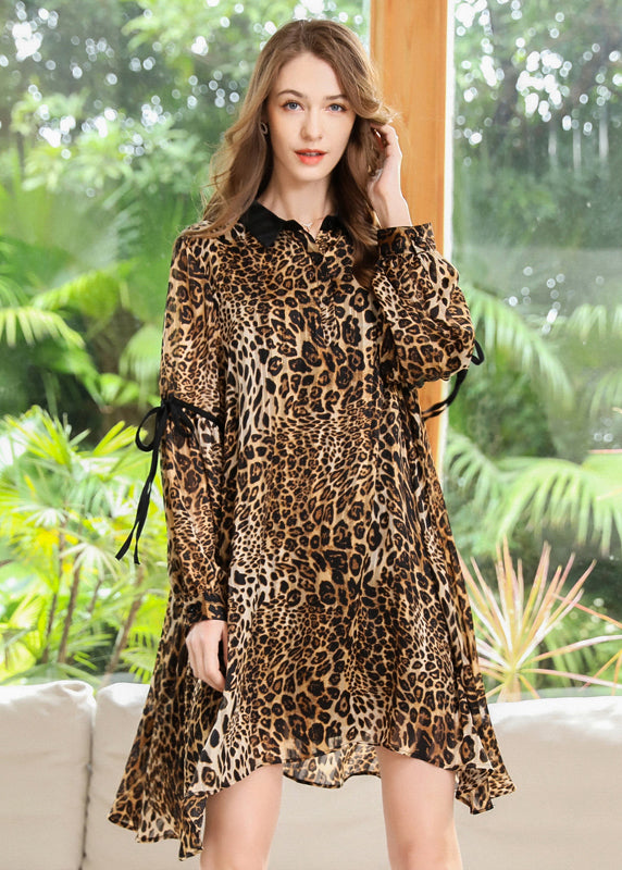 Modern Leopard Print Oversized Chiffon Shirt Dresses Long Sleeve LY0270 - fabuloryshop