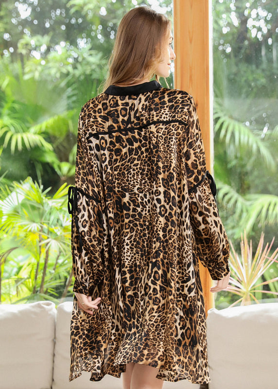 Modern Leopard Print Oversized Chiffon Shirt Dresses Long Sleeve LY0270 - fabuloryshop