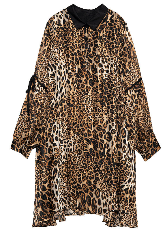 Modern Leopard Print Oversized Chiffon Shirt Dresses Long Sleeve LY0270 - fabuloryshop