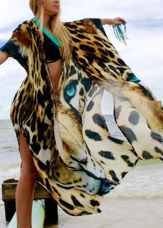 Modern Leopard V Neck Print Tie Waist Long Smock Summer LY3031 - fabuloryshop