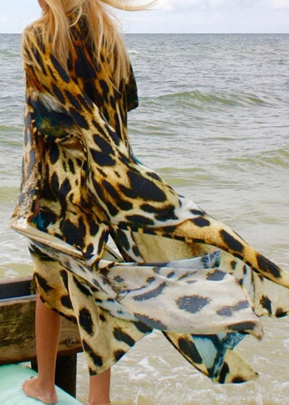 Modern Leopard V Neck Print Tie Waist Long Smock Summer LY3031 - fabuloryshop