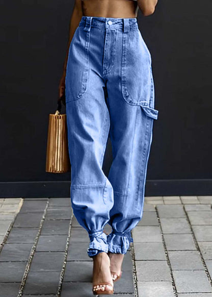 Modern Light Blue Elastic Waist Oversized Denim Pants Summer LY4022 - fabuloryshop