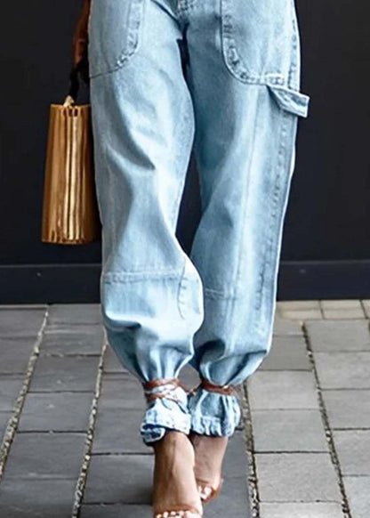 Modern Light Blue Elastic Waist Oversized Denim Pants Summer LY4022 - fabuloryshop