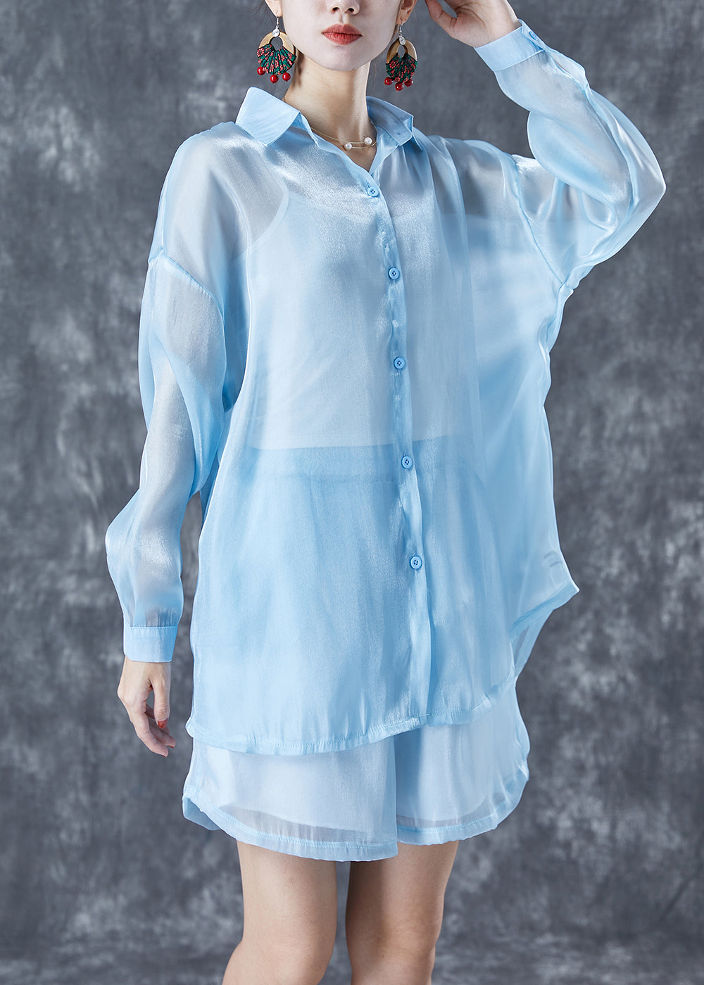 Modern Light Blue Oversized Draping Chiffon Two Piece Set Summer LY5679 - fabuloryshop