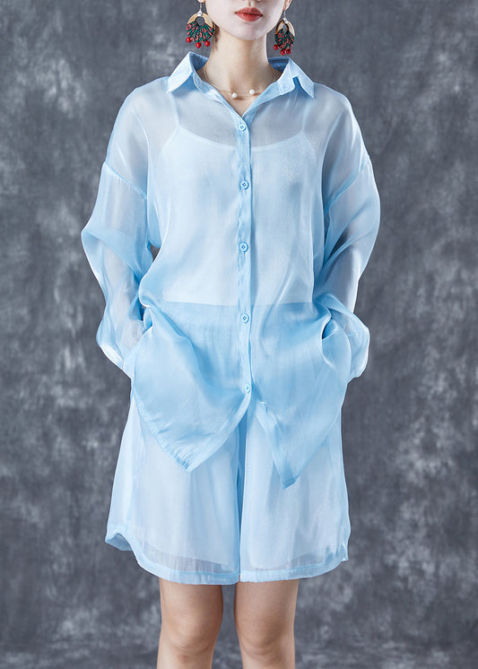 Modern Light Blue Oversized Draping Chiffon Two Piece Set Summer LY5679 - fabuloryshop