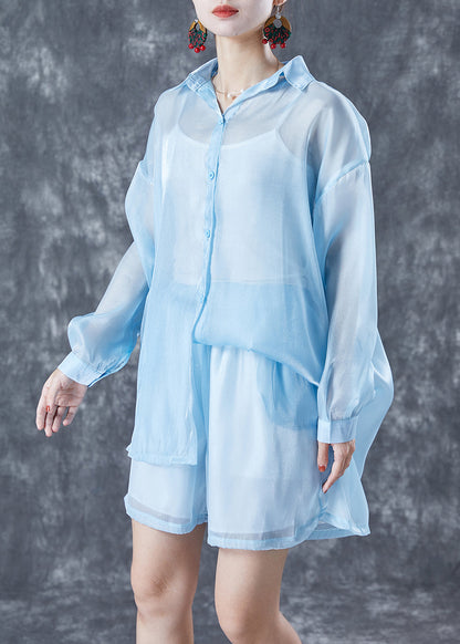 Modern Light Blue Oversized Draping Chiffon Two Piece Set Summer LY5679 - fabuloryshop