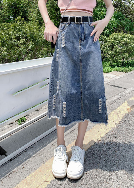 Modern Light Blue Patchwork Ripped A Line Denim Skirt TY1093 - fabuloryshop