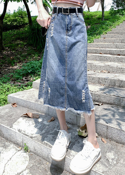 Modern Light Blue Patchwork Ripped A Line Denim Skirt TY1093 - fabuloryshop