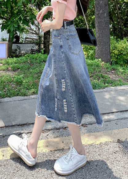 Modern Light Blue Patchwork Ripped A Line Denim Skirt TY1093 - fabuloryshop