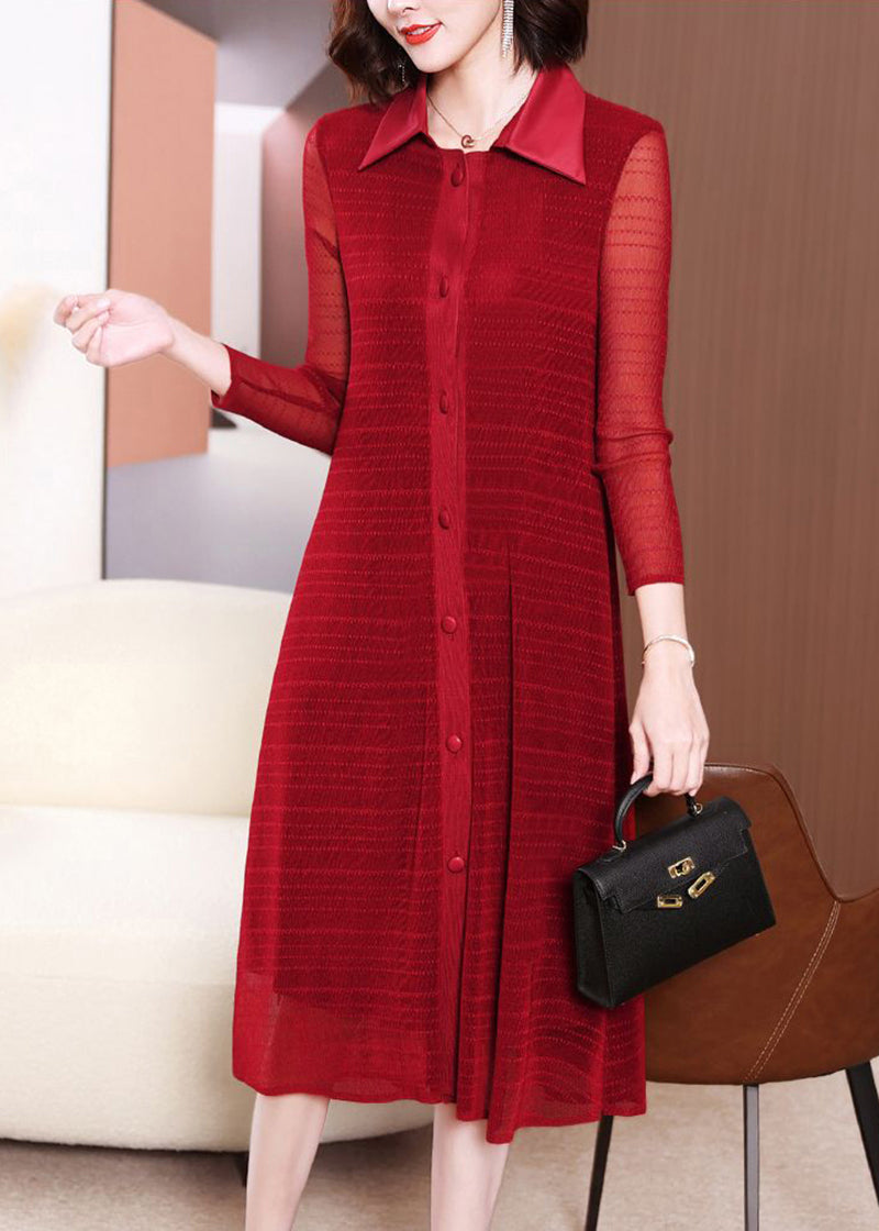 Modern Mulberry Peter Pan Collar Hollow Out Long Dress Summer LY2778 - fabuloryshop