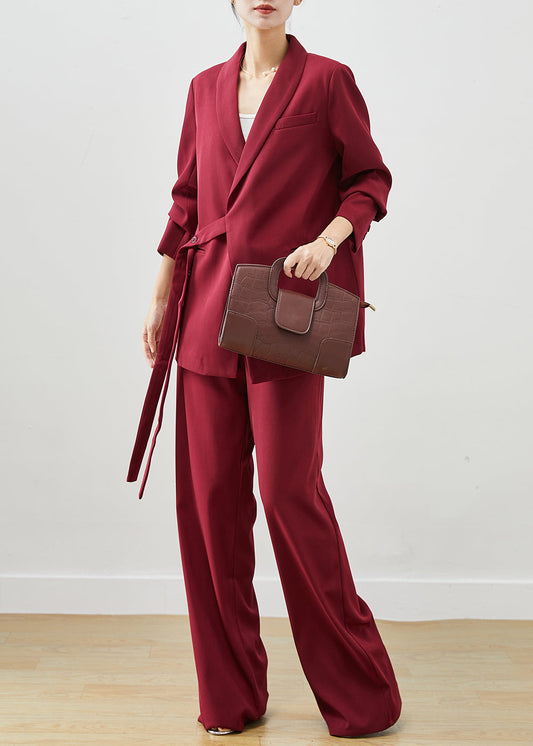 Modern Mulberry Tie Waist Silm Fit Spandex Two Pieces Set Fall Ada Fashion