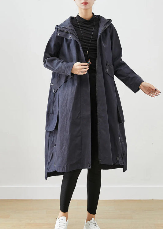 Modern Navy Oversized Patchwork Pockets Cotton Coat Outwear Fall Ada Fashion