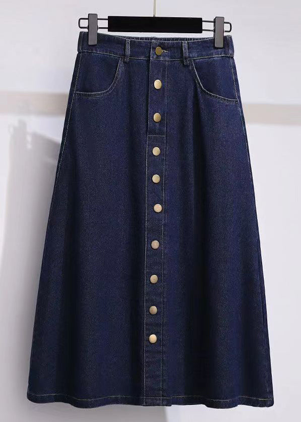 Modern Navy Pockets Button High Waist Patchwork Denim Skirt Summer Ada Fashion