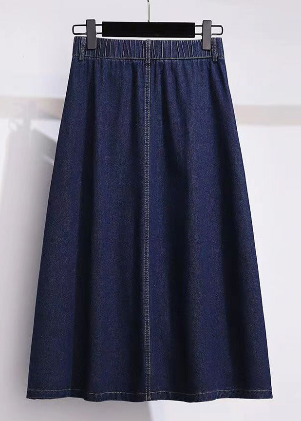 Modern Navy Pockets Button High Waist Patchwork Denim Skirt Summer Ada Fashion