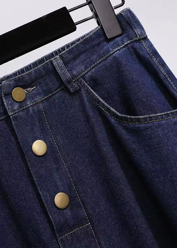 Modern Navy Pockets Button High Waist Patchwork Denim Skirt Summer Ada Fashion