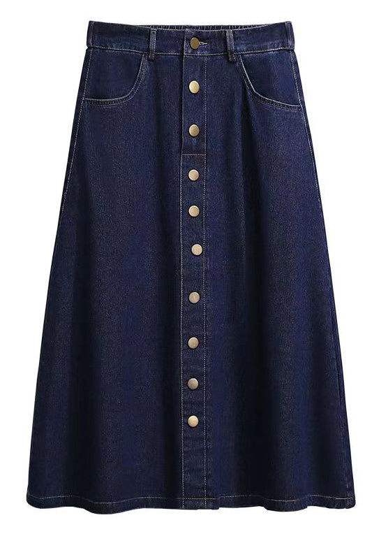 Modern Navy Pockets Button High Waist Patchwork Denim Skirt Summer Ada Fashion