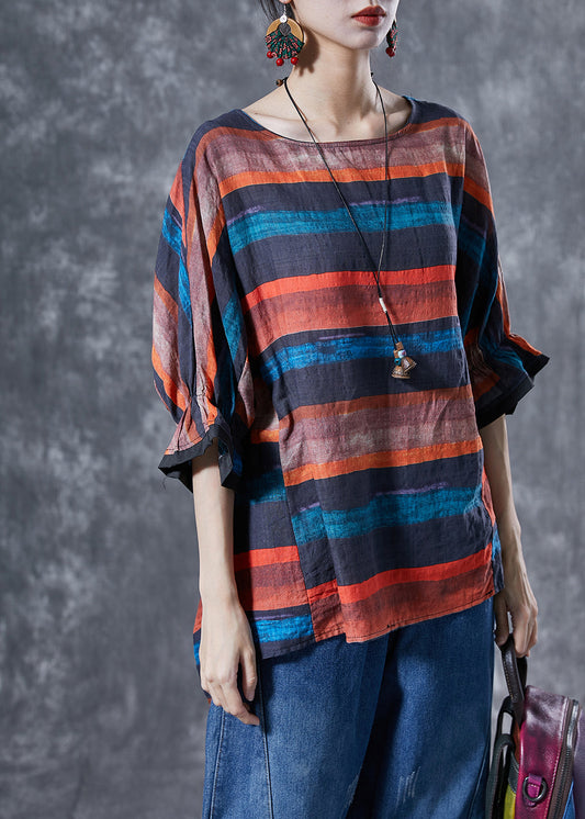 Modern Orange Oversized Striped Linen Tanks Summer LY4048 - fabuloryshop