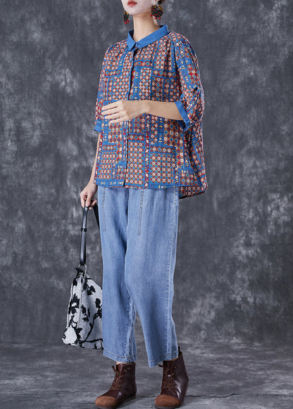 Modern Oversized Print Cotton Shirts And Denim Pants Two Pieces Set Summer TD1014 - fabuloryshop