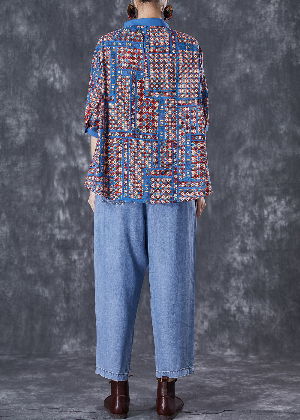 Modern Oversized Print Cotton Shirts And Denim Pants Two Pieces Set Summer TD1014 - fabuloryshop