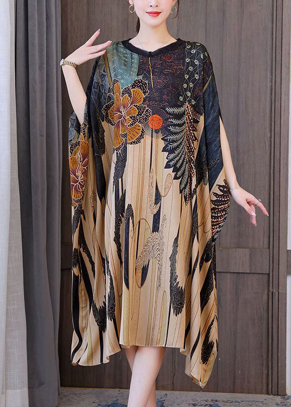 Modern Oversized Print Silk Holiday Dress Batwing Sleeve LC0205 - fabuloryshop