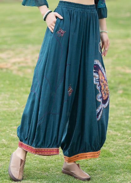 Modern Peacock Blue Patchwork Linen Wide Leg Pants TQ1036 - fabuloryshop