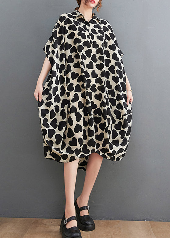 Modern Peter Pan Collar Love Print Long Dress Summer LY2960 - fabuloryshop