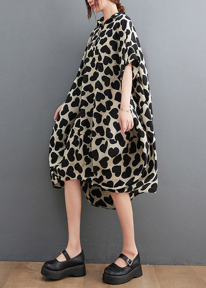 Modern Peter Pan Collar Love Print Long Dress Summer LY2960 - fabuloryshop