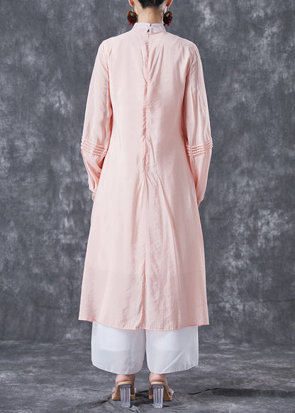 Modern Pink Chinese Button Patchwork Wrinkled Cotton Dress Summer LY5039 - fabuloryshop