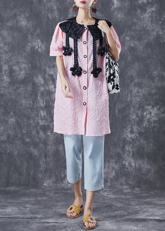 Modern Pink Jacquard Floral Cotton Shirt Dress Summer LY6743 - fabuloryshop