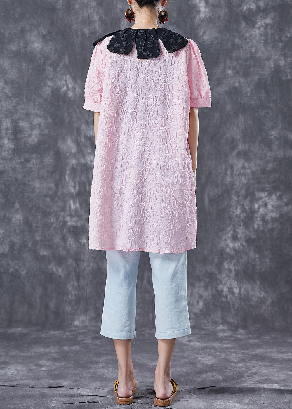 Modern Pink Jacquard Floral Cotton Shirt Dress Summer LY6743 - fabuloryshop