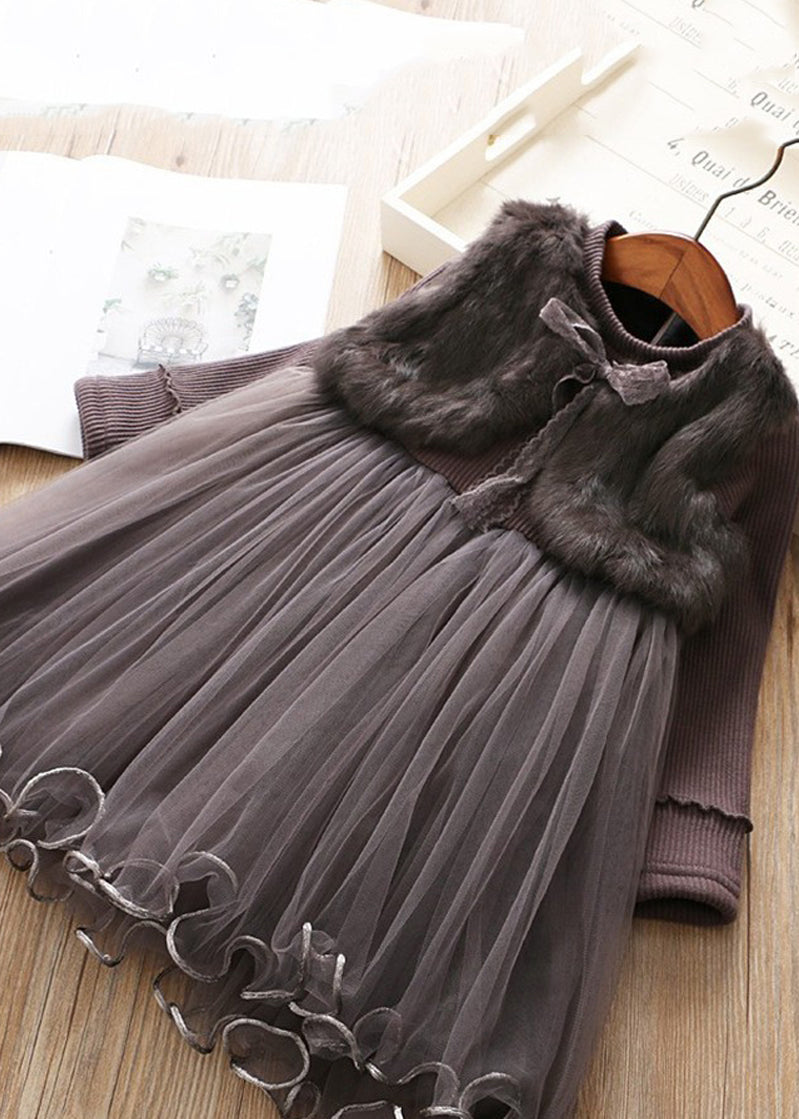 Modern Pink Mink Velvet False Two Pieces Warm Fleece Baby Girls Dress Winter Ada Fashion