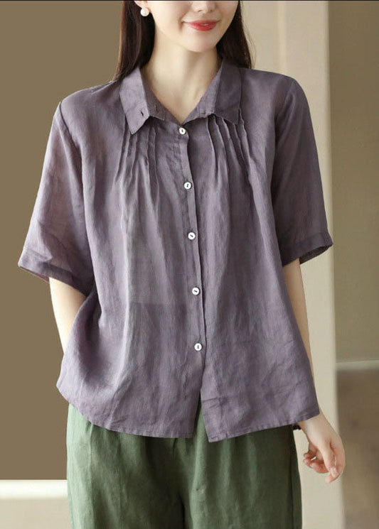 Modern Purple Button Wrinkled Patchwork Linen Shirts Summer LY6234 - fabuloryshop