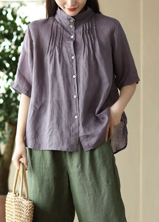 Modern Purple Button Wrinkled Patchwork Linen Shirts Summer LY6234 - fabuloryshop