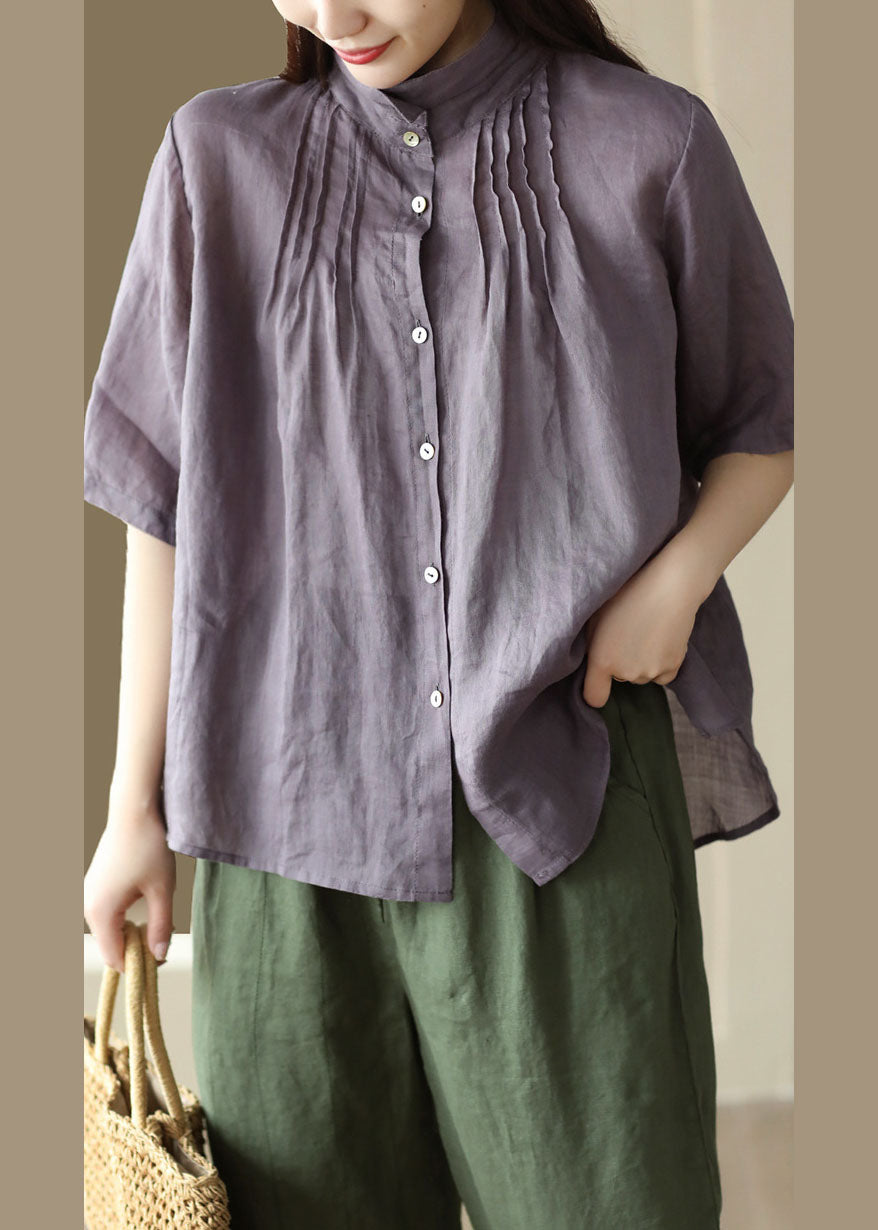 Modern Purple Button Wrinkled Patchwork Linen Shirts Summer LY6234 - fabuloryshop