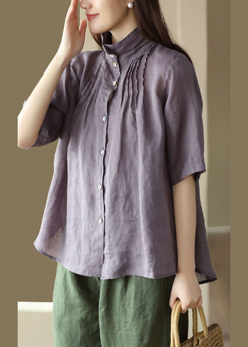 Modern Purple Button Wrinkled Patchwork Linen Shirts Summer LY6234 - fabuloryshop