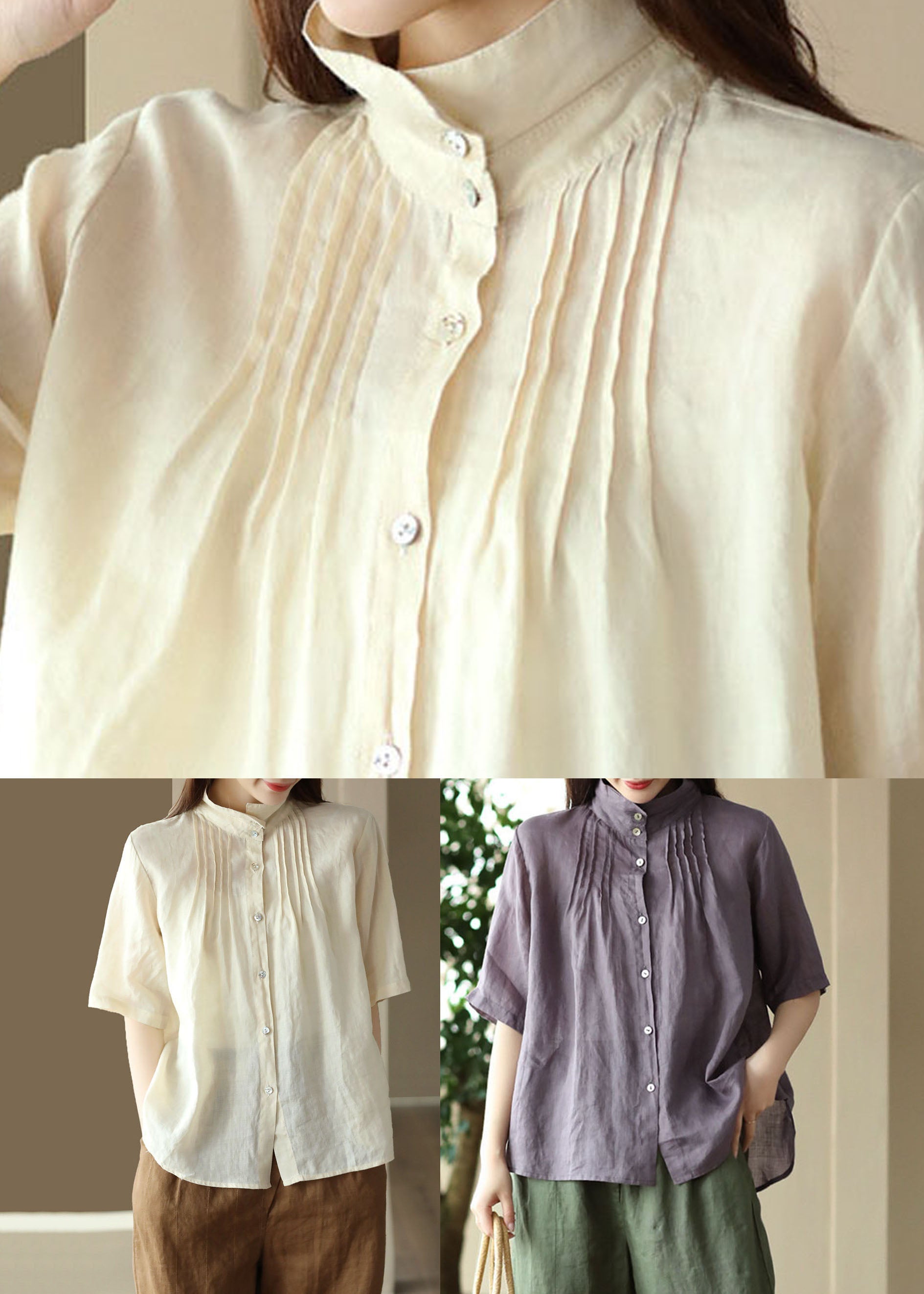 Modern Purple Button Wrinkled Patchwork Linen Shirts Summer LY6234 - fabuloryshop