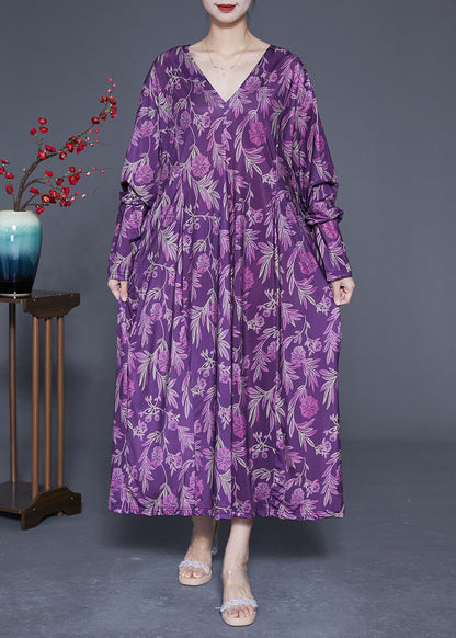 Modern Purple Oversized Print Silk Ankle Dress Spring LY1819 - fabuloryshop