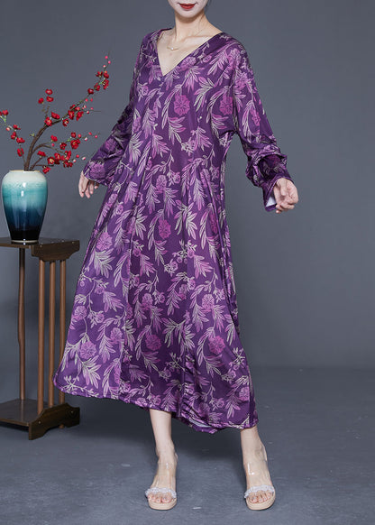 Modern Purple Oversized Print Silk Ankle Dress Spring LY1819 - fabuloryshop