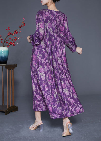 Modern Purple Oversized Print Silk Ankle Dress Spring LY1819 - fabuloryshop