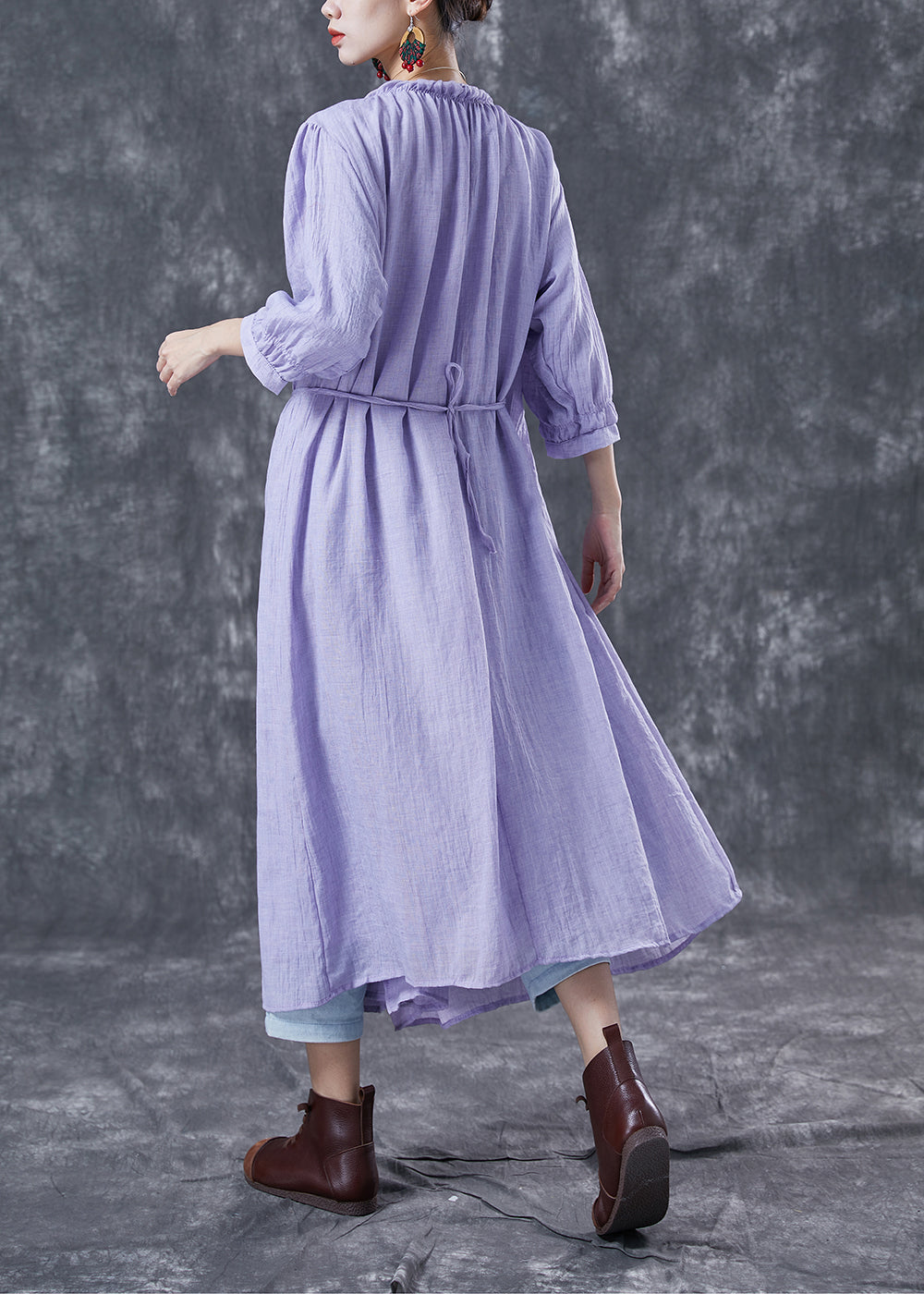 Modern Purple V Neck Wrinkled Cotton Holiday Dresses Summer LY4050 - fabuloryshop