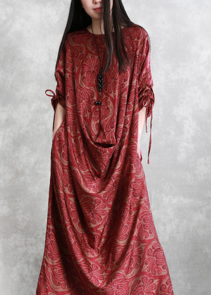 Modern Red Asymmetrical Print Vacation Silk Long Dresses Spring LY5190 - fabuloryshop