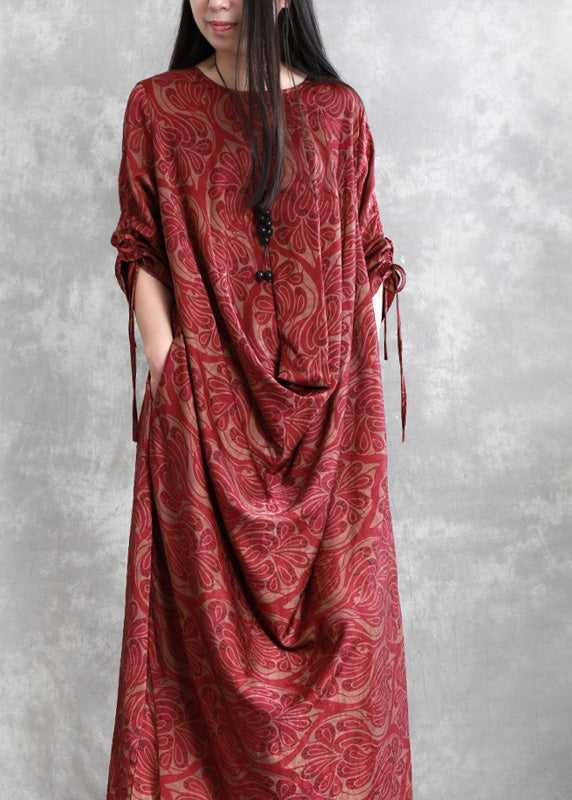 Modern Red Asymmetrical Print Vacation Silk Long Dresses Spring LY5190 - fabuloryshop