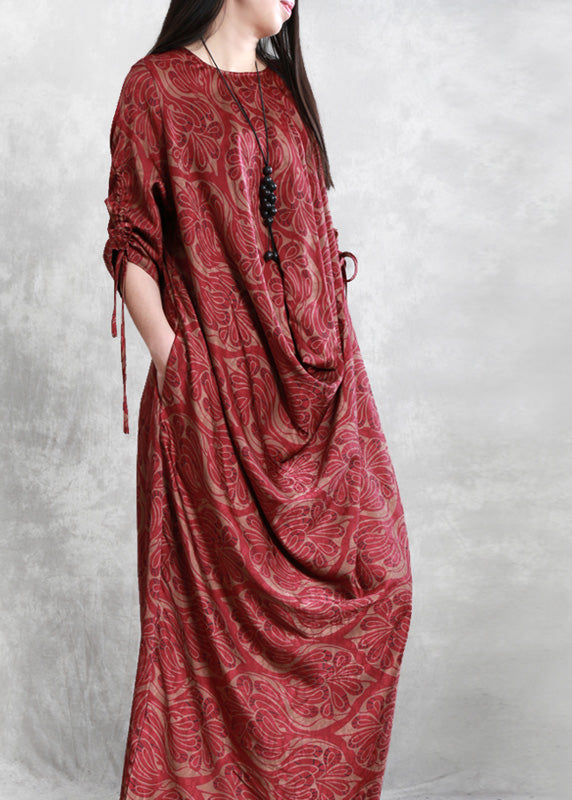 Modern Red Asymmetrical Print Vacation Silk Long Dresses Spring LY5190 - fabuloryshop