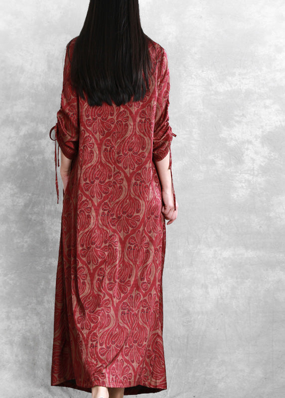 Modern Red Asymmetrical Print Vacation Silk Long Dresses Spring LY5190 - fabuloryshop