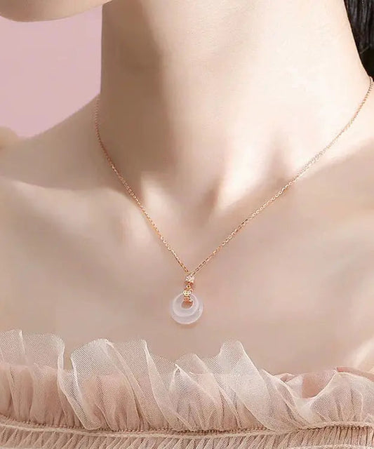 Modern Rose Gold Sterling Silver Inlaid Chalcedony Pendant Necklace Ada Fashion