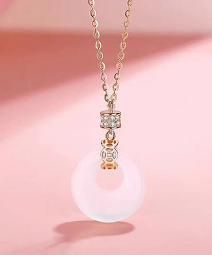 Modern Rose Gold Sterling Silver Inlaid Chalcedony Pendant Necklace Ada Fashion