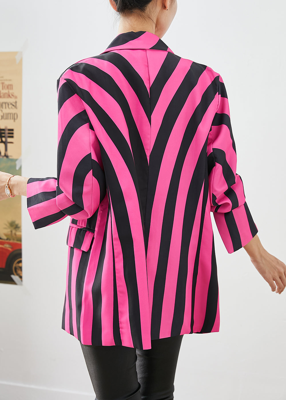 Modern Rose Lapel Zebra Pattern Striped Spandex Coat Fall Ada Fashion