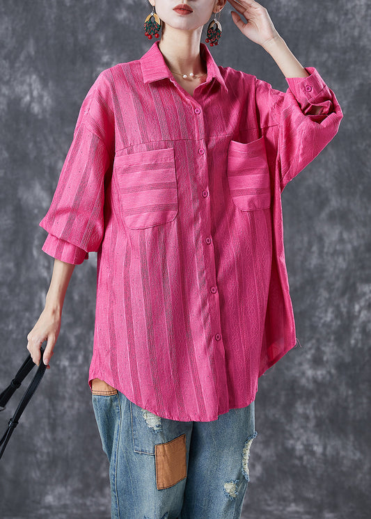 Modern Rose Oversized Striped Cotton Shirt Top Summer Ada Fashion